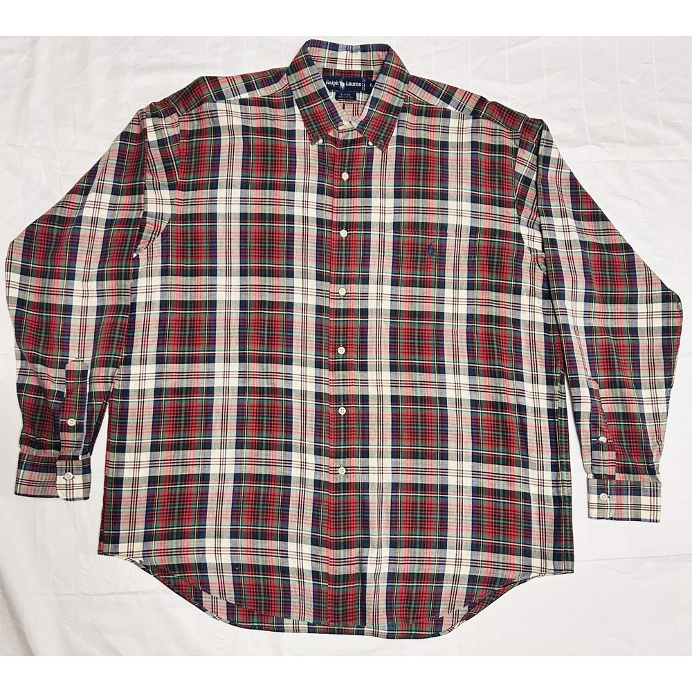Vtg 90's RALPH LAUREN Blaire L/S Shirt Plaid Red Green Blue Multi Men's Large